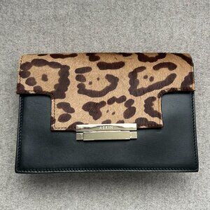 AERIN Leopard & Black Leather Clutch